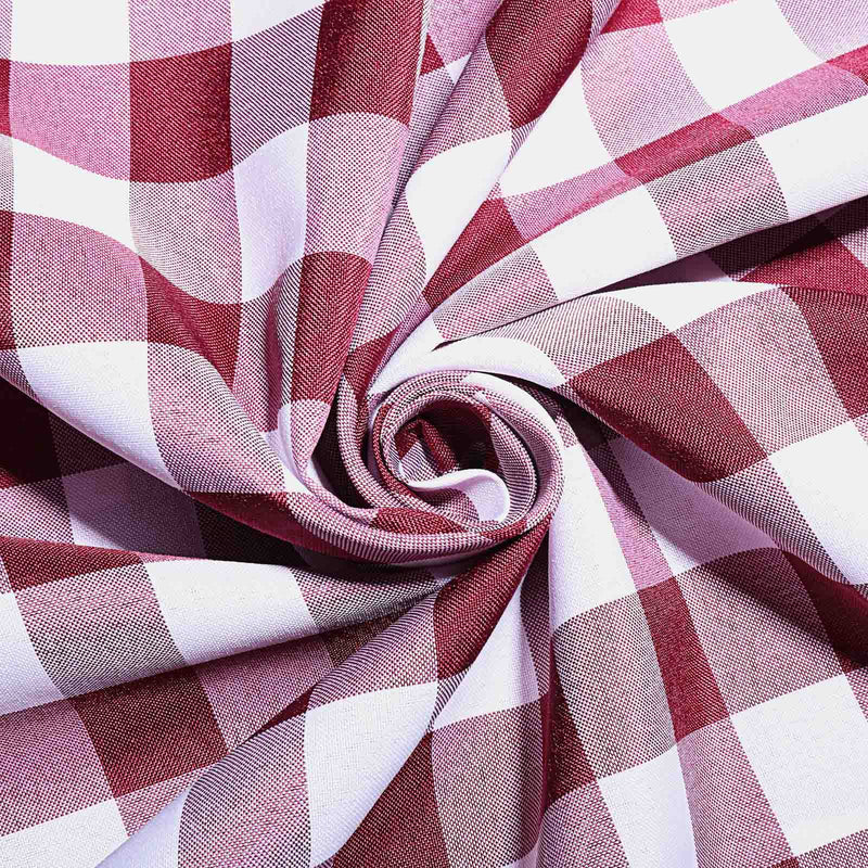 90x132" Checkered Gingham Polyester Tablecloth - Burgundy and White TAB_CHK90132_BURG