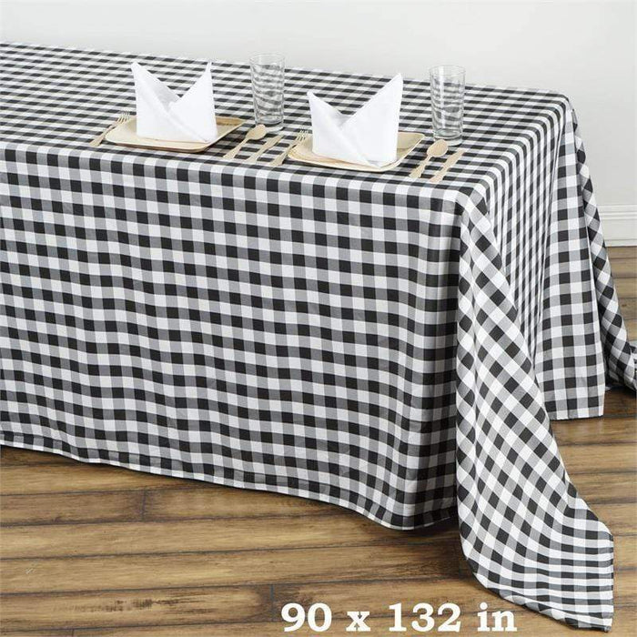 90x132" Checkered Gingham Polyester Tablecloth TAB_CHK90132_BLK