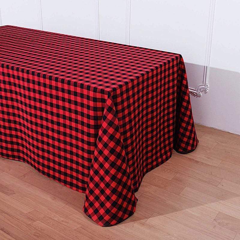90x132" Checkered Gingham Polyester Tablecloth TAB_CHK90132_BLKRED