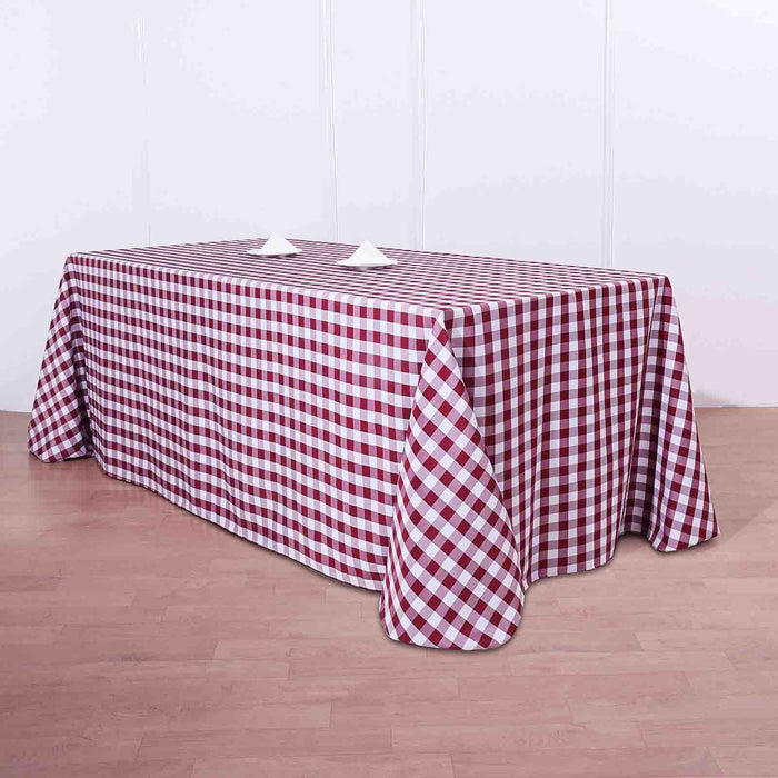 90x132" Checkered Gingham Polyester Tablecloth TAB_CHK90132_BURG