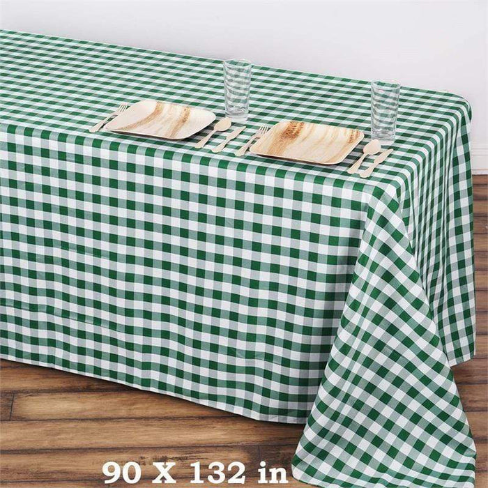 90x132" Checkered Gingham Polyester Tablecloth TAB_CHK90132_GRN