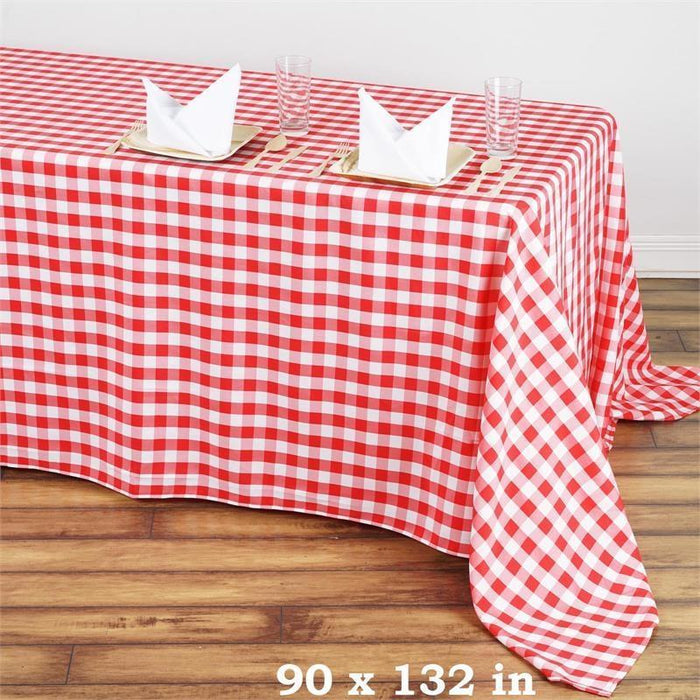 90x132" Checkered Gingham Polyester Tablecloth TAB_CHK90132_RED