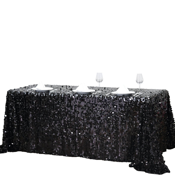 90x132" Large Payette Sequin Rectangular Tablecloth TAB_71_90132_BLK