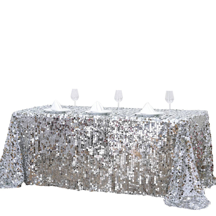 90x132" Large Payette Sequin Rectangular Tablecloth TAB_71_90132_SILV