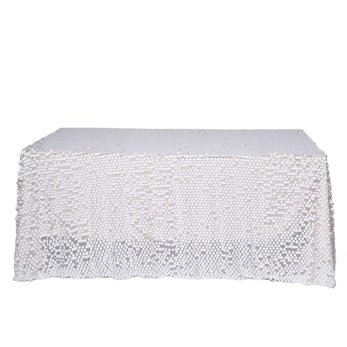 90x132" Large Payette Sequin Rectangular Tablecloth TAB_71_90132_WHT