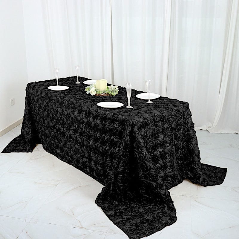 90x132" Satin Ribbon Roses Rectangle Tablecloth
