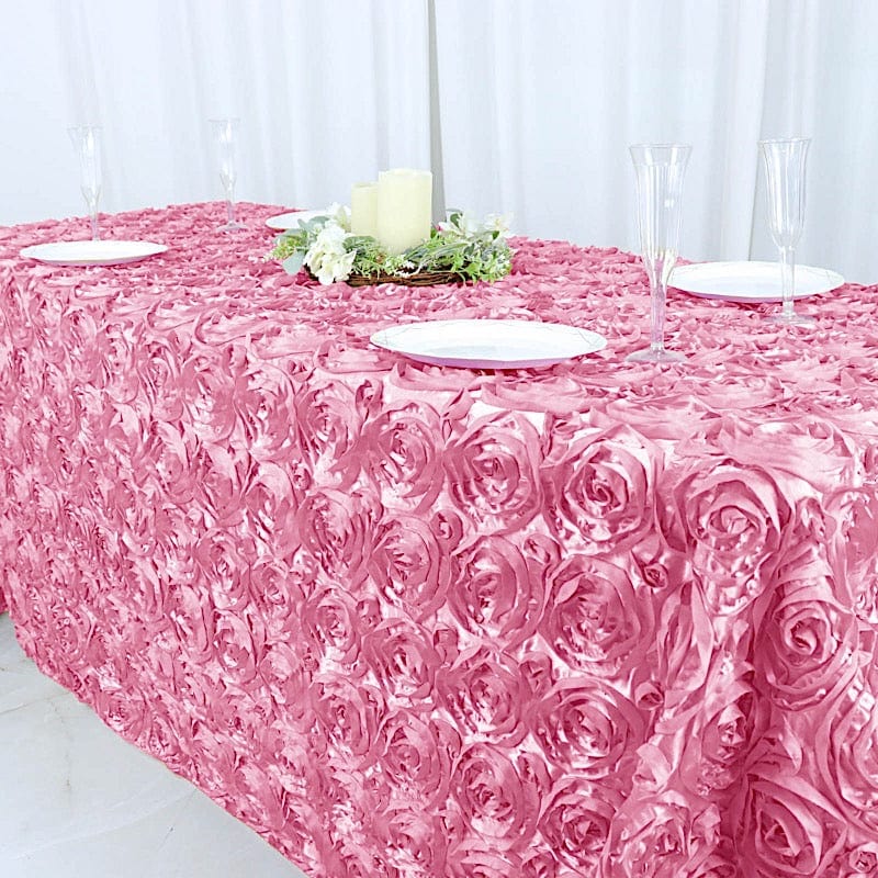 90x132" Satin Ribbon Roses Rectangle Tablecloth