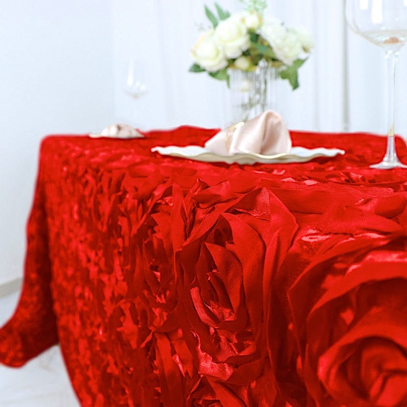 90x132" Satin Ribbon Roses Rectangle Tablecloth