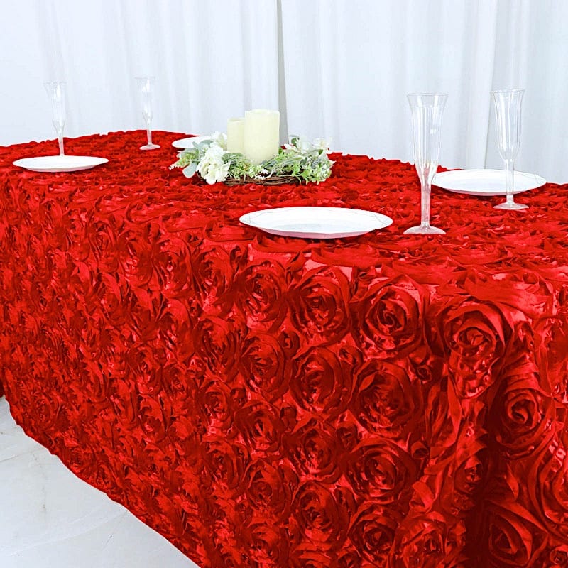 90x132" Satin Ribbon Roses Rectangle Tablecloth