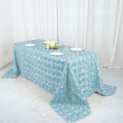 90x132" Satin Ribbon Roses Rectangle Tablecloth TAB_01_90132_BLUE