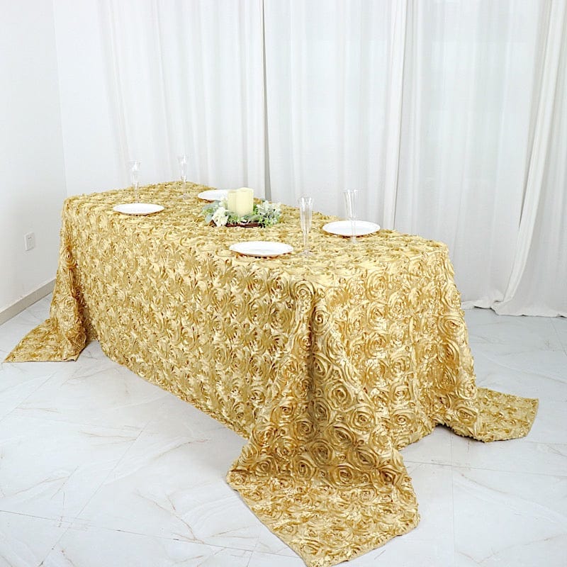 90x132" Satin Ribbon Roses Rectangle Tablecloth TAB_01_90132_CHMP