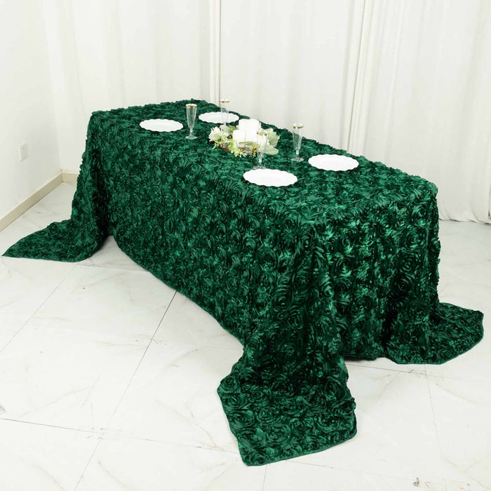 90x132" Satin Ribbon Roses Rectangle Tablecloth TAB_01_90132_HUNT