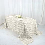 90x132" Satin Ribbon Roses Rectangle Tablecloth TAB_01_90132_IVR