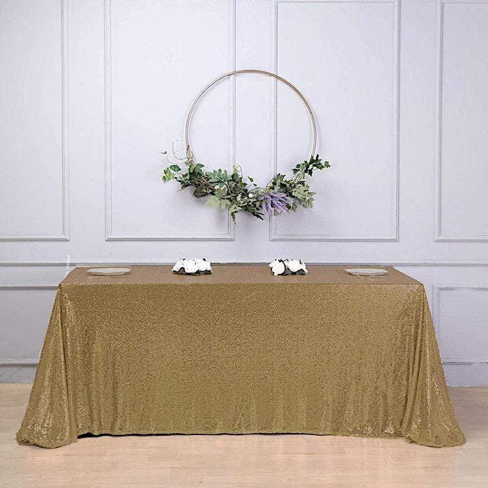 90x132" Sequined Rectangular Tablecloth - Champagne TAB_02_90132_CHMP