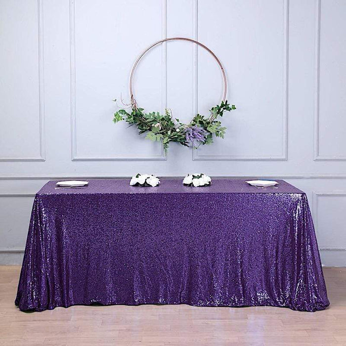 90x132" Sequined Rectangular Tablecloth - Purple TAB_02_90132_PURP