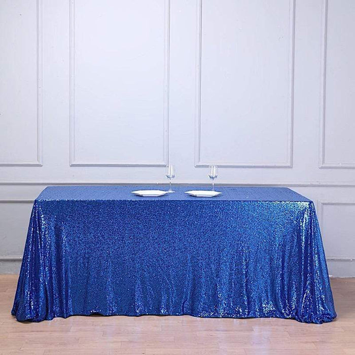 90x132" Sequined Rectangular Tablecloth - Royal Blue TAB_02_90132_018