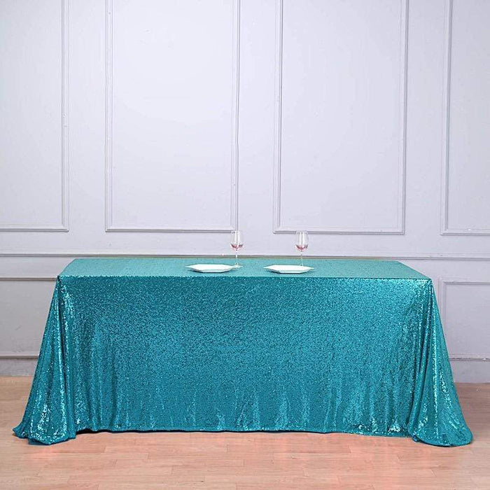 90x132" Sequined Rectangular Tablecloth - Turquoise TAB_02_90132_TURQ
