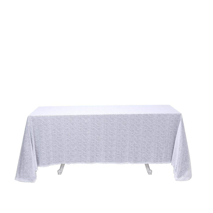 90x132" Sequined Rectangular Tablecloth TAB_02_90132_WHT