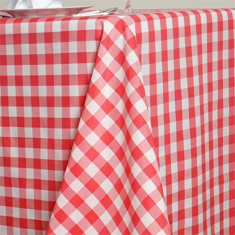 90x156" Checkered Gingham Polyester Tablecloth - Coral and White TAB_CHK90156_032