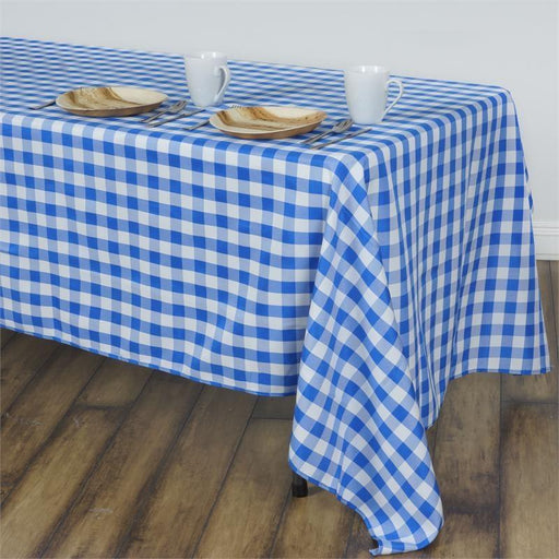 90x156" Checkered Gingham Polyester Tablecloth TAB_CHK90156_BLUE