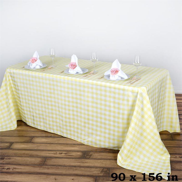 90x156" Checkered Gingham Polyester Tablecloth TAB_CHK90156_YEL