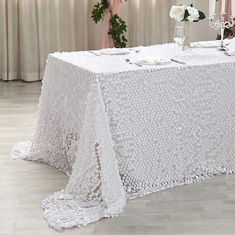 90x156" Large Payette Sequin Rectangular Tablecloth - White TAB_71_90156_WHT