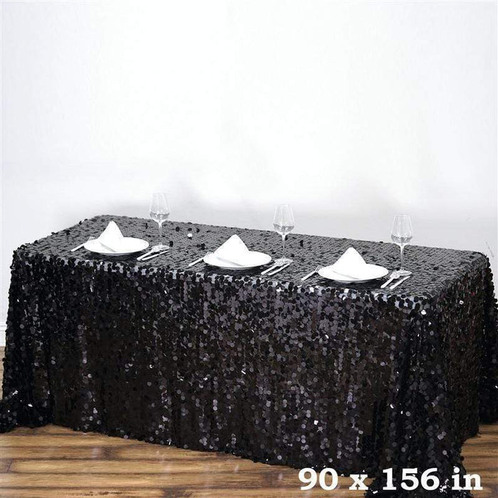 90x156" Large Payette Sequin Rectangular Tablecloth TAB_71_90156_BLK