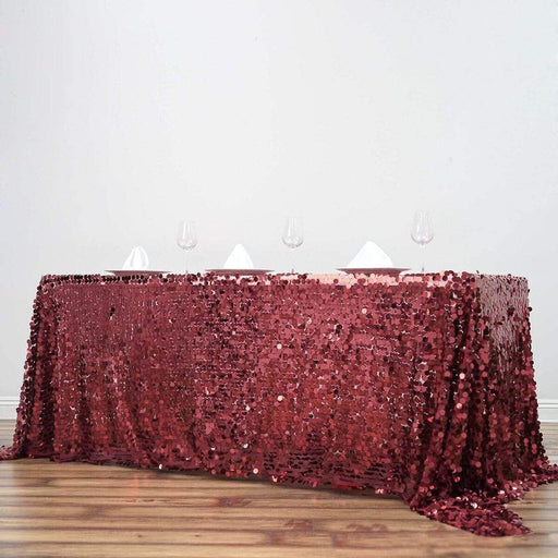 90x156" Large Payette Sequin Rectangular Tablecloth TAB_71_90156_BURG