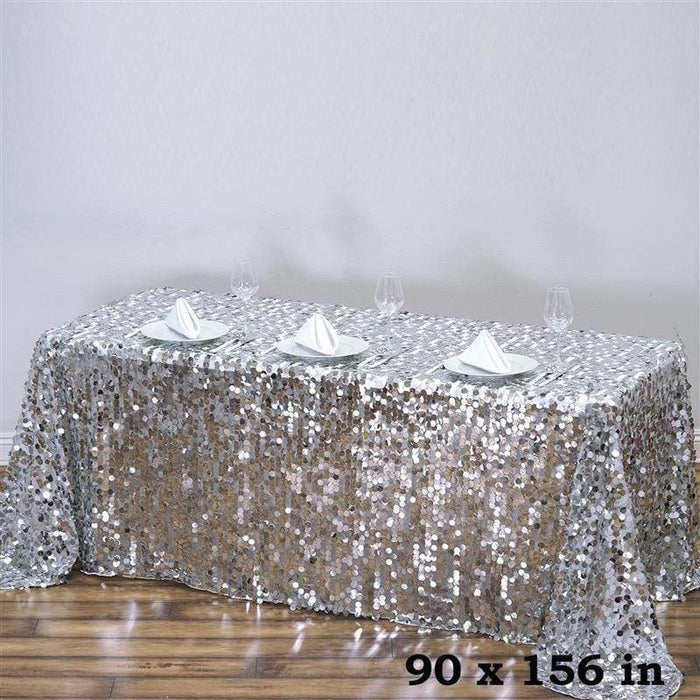 90x156" Large Payette Sequin Rectangular Tablecloth TAB_71_90156_SILV