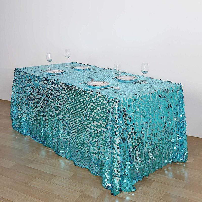 90x156" Large Payette Sequin Rectangular Tablecloth TAB_71_90156_TURQ