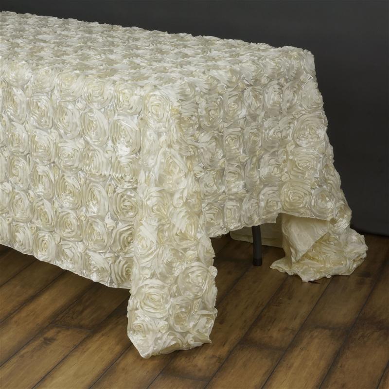 90x156" Satin Ribbon Roses Rectangle Tablecloth