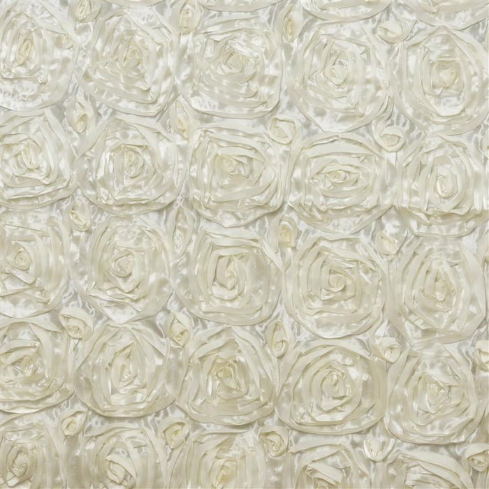 90x156" Satin Ribbon Roses Rectangle Tablecloth - Ivory TAB_01_90156_IVR