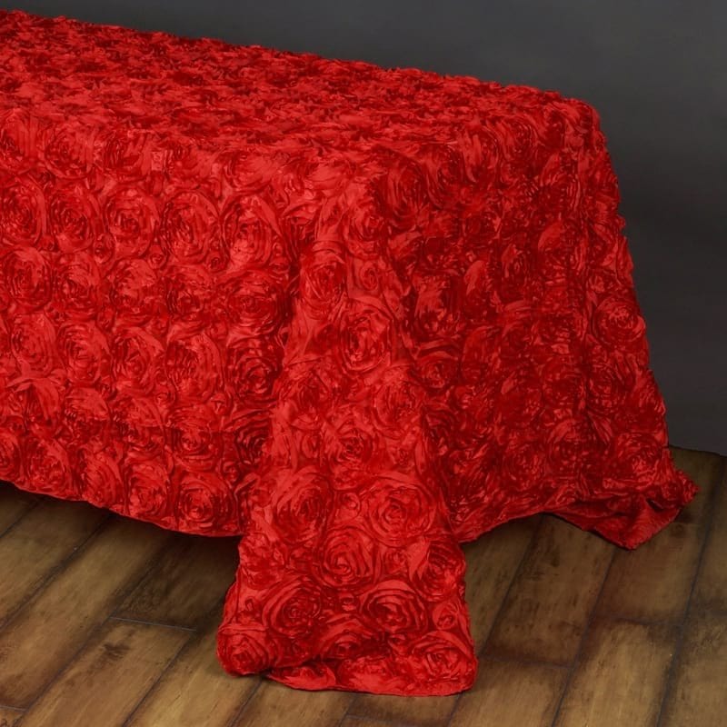 90x156" Satin Ribbon Roses Rectangle Tablecloth