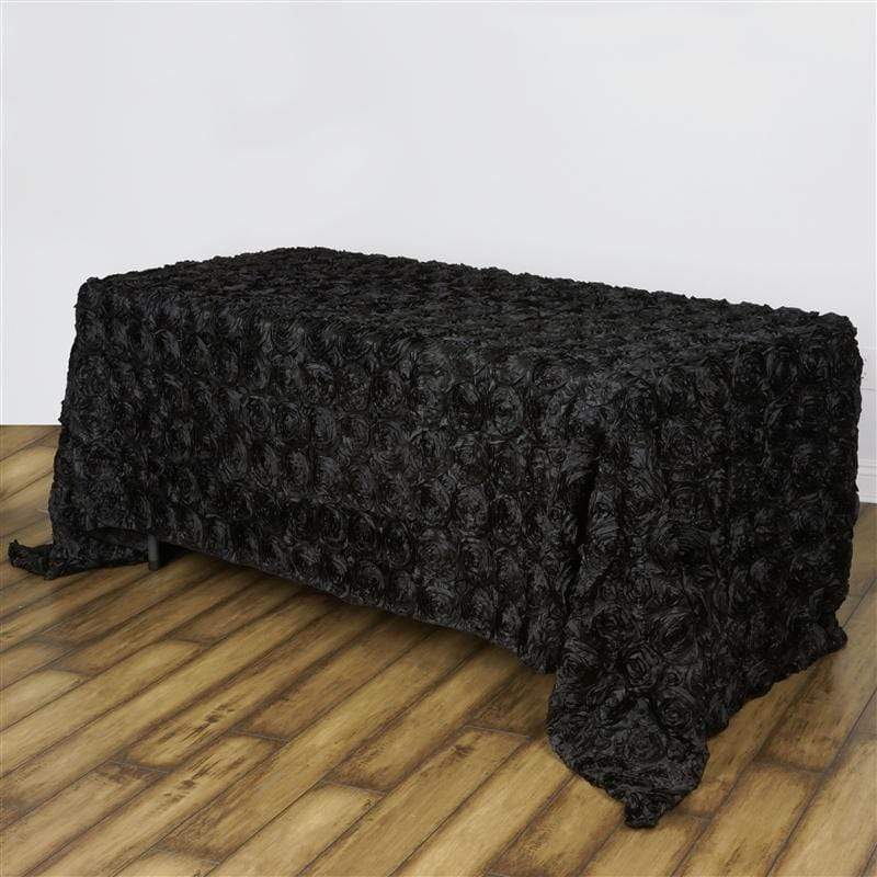 90x156" Satin Ribbon Roses Rectangle Tablecloth TAB_01_90156_BLK
