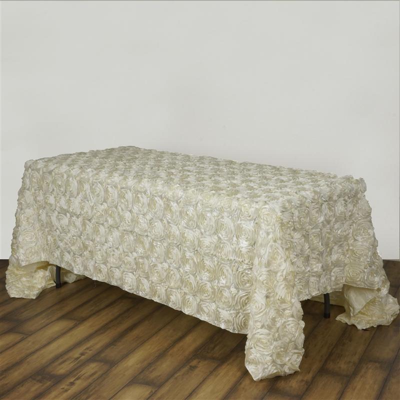 90x156" Satin Ribbon Roses Rectangle Tablecloth TAB_01_90156_IVR