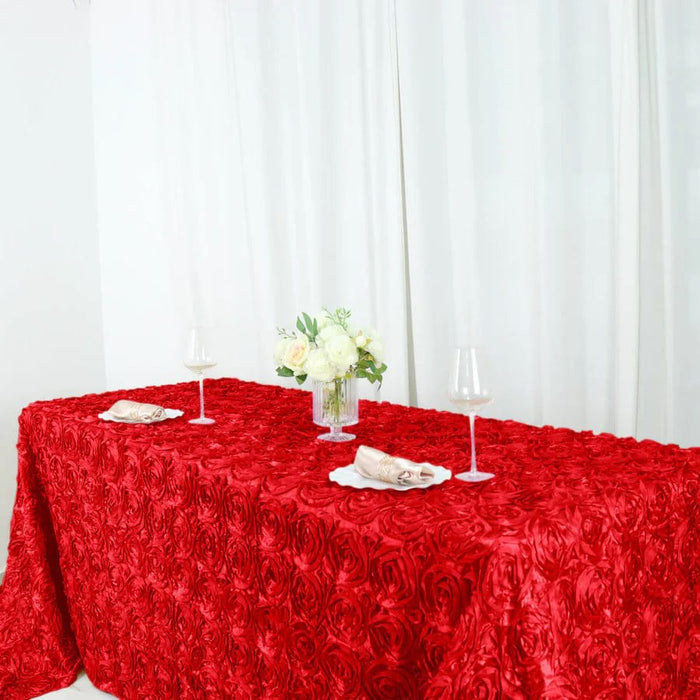 90x156" Satin Ribbon Roses Rectangle Tablecloth TAB_01_90156_RED