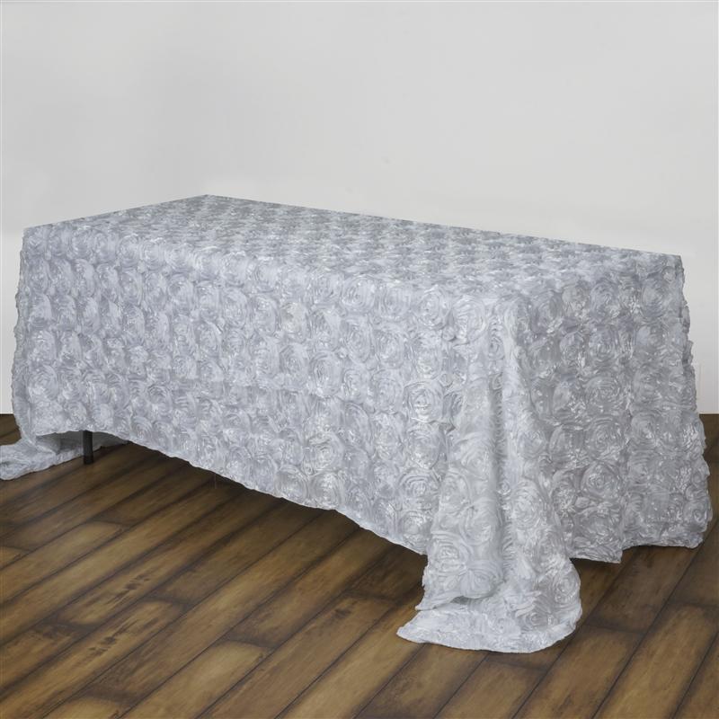 90x156" Satin Ribbon Roses Rectangle Tablecloth TAB_01_90156_WHT