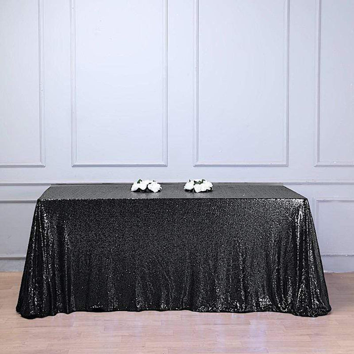 90x156" Sequined Rectangular Tablecloth - Black TAB_02_90156_BLK