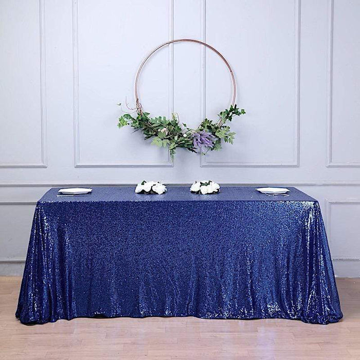 90x156" Sequined Rectangular Tablecloth - Navy Blue TAB_02_90156_NAVY