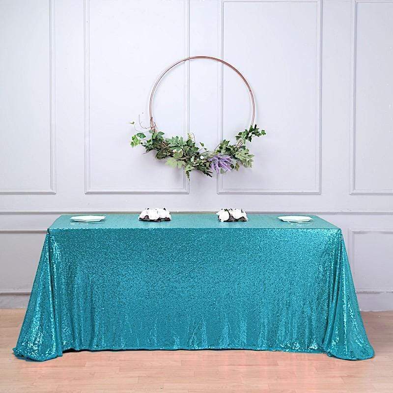 90x156" Sequined Rectangular Tablecloth - Turquoise TAB_02_90156_TURQ