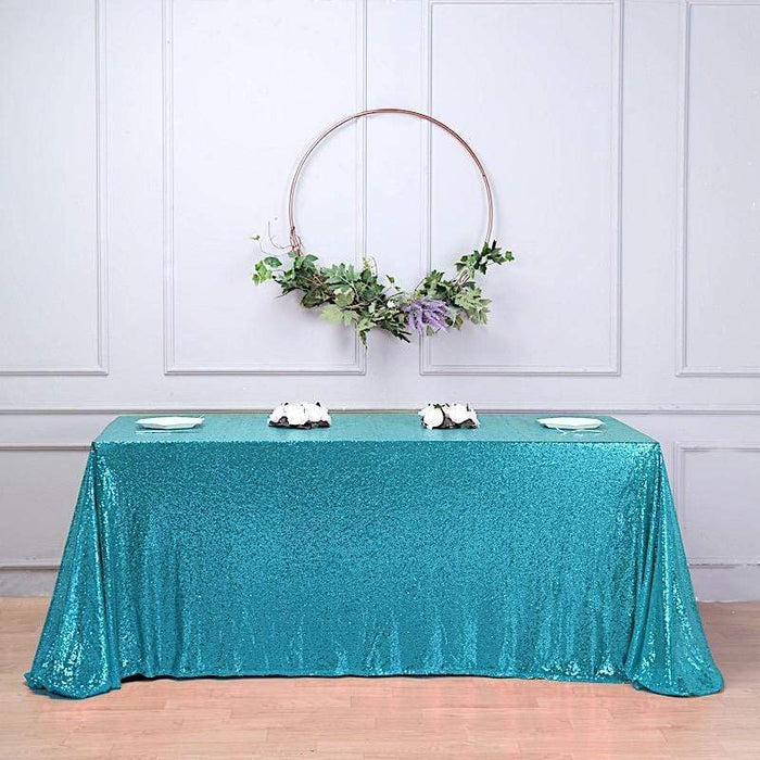 90x156" Sequined Rectangular Tablecloth - Turquoise TAB_02_90156_TURQ