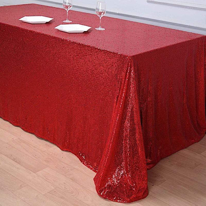 90x156" Sequined Rectangular Tablecloth- Red TAB_02_90156_RED