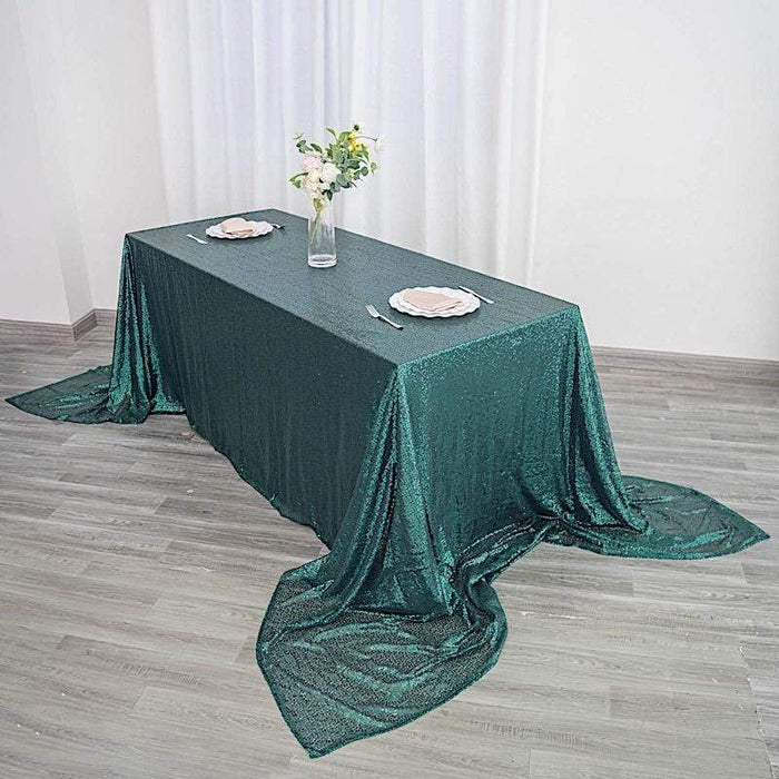 90" x 156" Sequined Rectangular Tablecloth - Hunter Green TAB_02_90156_HUNT