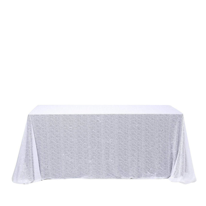 90x156" Sequined Rectangular Tablecloth - White TAB_02_90156_WHT