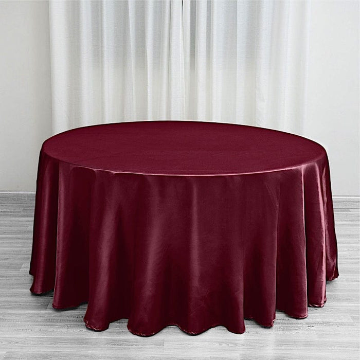 120" Satin Round Tablecloth Wedding Party Table Linens TAB_STN120_BURG