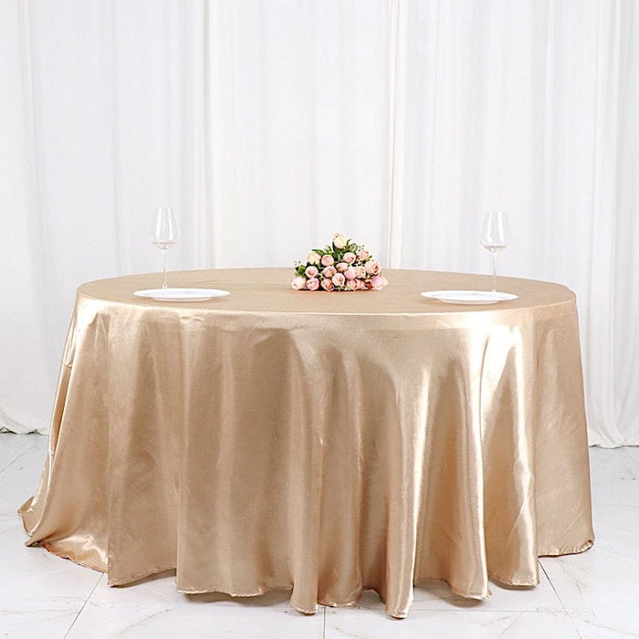 120" Satin Round Tablecloth Wedding Party Table Linens TAB_STN120_NUDE