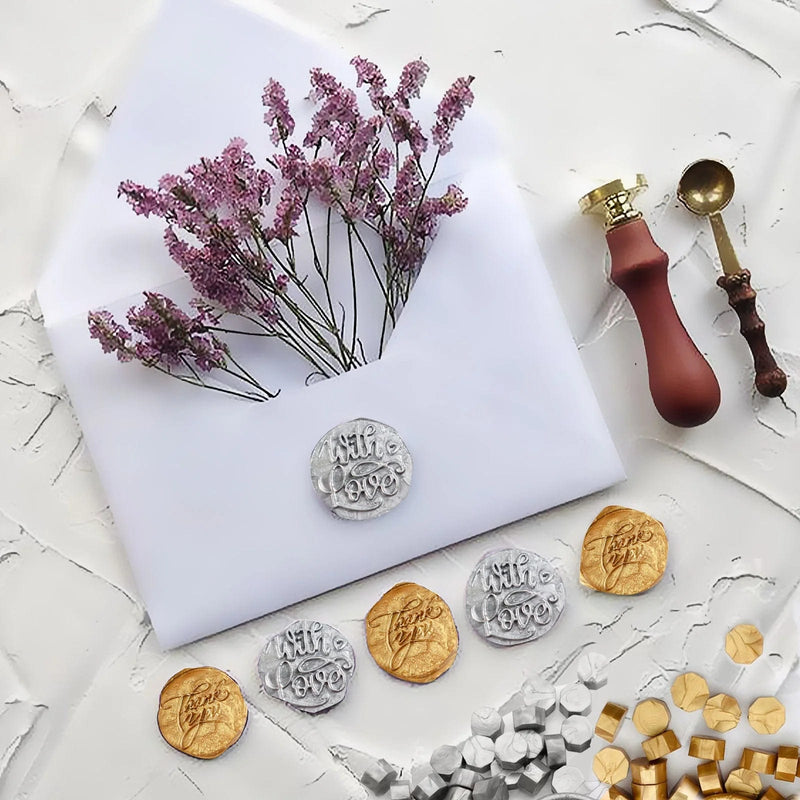 Antique "Thank You" and "With Love" Wax Seal Stamp Kit - Gold and Silver STK_SEAL_SMP01_GDSV