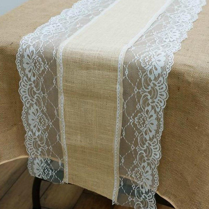 Burlap Lace Table Runner - White on Natural