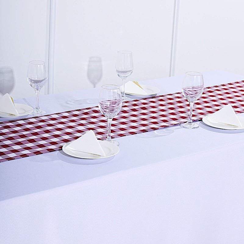 Checkered Gingham Polyester Table Runner RUN_CHK_BURG