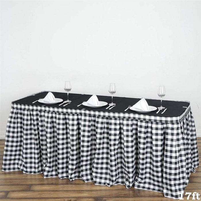 Checkered Gingham Polyester Table Skirt SKT_CHK_BLK_17